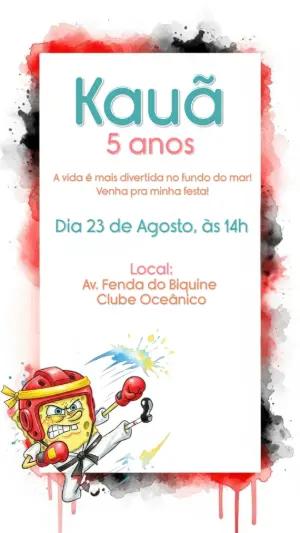 Convite Aniversário Bob Esponja Lutador para Editar Online