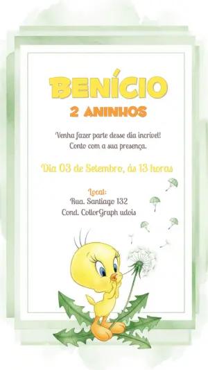 Convite de Aniversário Piu Piu Baby Looney Tunes para Editar