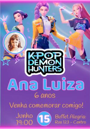 Convite Aniversário K-Pop Guerreiras com Foto Editável