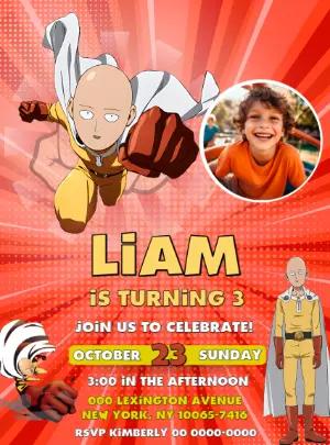 One-Punch Man Birthday Invitation | Editable Digital Template with photo