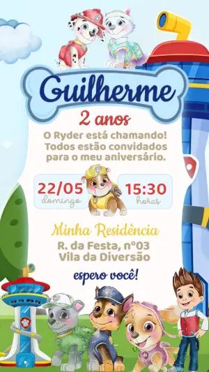 Convite de Aniversário Patrulha Canina para Menino Editável