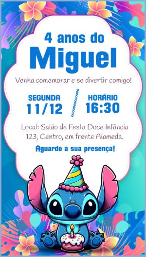 Convite de Aniversário Stitch Havaiano para Editar Online