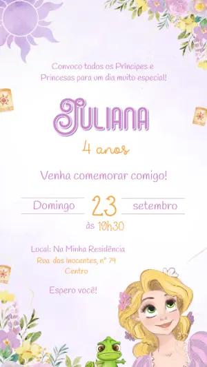 Convite Digital Tema Rapunzel Floral para Editar