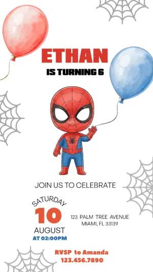 Spider-Man Birthday Invitation with Balloons - Editable Template