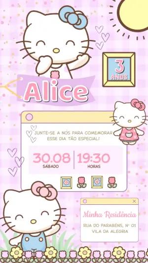 Convite de Aniversário Hello Kitty Rosa Editável para Menina