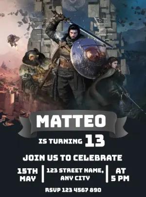 Epic Fantasy Video Game Birthday Invitation to Edit