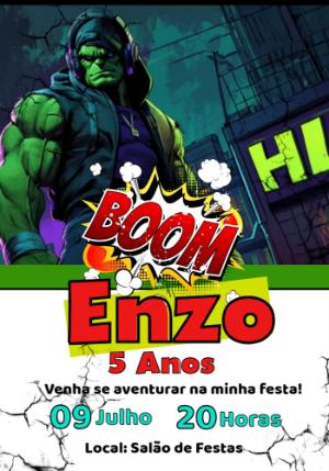Convite de Aniversário Hulk Moderno para Editar Online