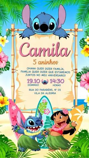Convite de Aniversário Lilo e Stitch Tropical para Editar