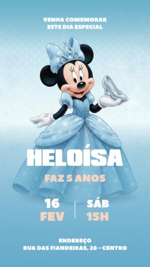 Convite de Aniversário Minnie Princesa Cinderela Editável