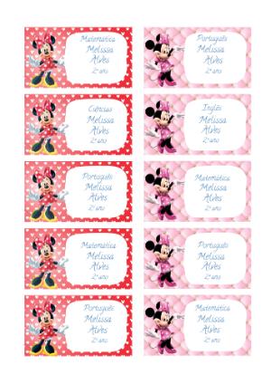 Etiqueta Escolar Minnie Mouse Rosa e Vermelha para Editar