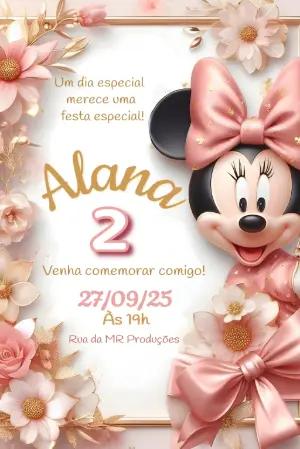 Convite de Aniversário Minnie Rosa e Dourado para Editar