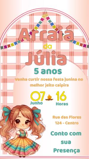 Convite Festa Junina com Menina Caipira para Editar Online