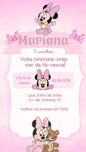Convite de Aniversário Minnie Baby Rosa para Editar