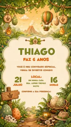 Convite de Aniversário Dinossauro Aventura Editável