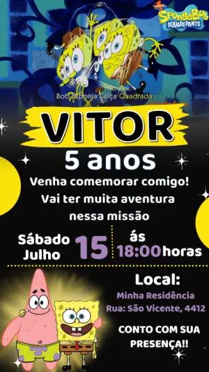 Convite Animado de Aniversário Bob Esponja para Editar Online