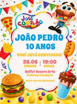Convite de Aniversário José Comilão para Editar Online