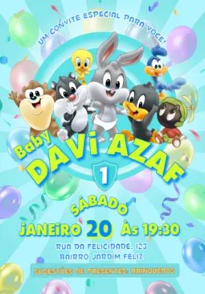 Convite de Aniversário Baby Looney Tunes Editável para Festa Infantil