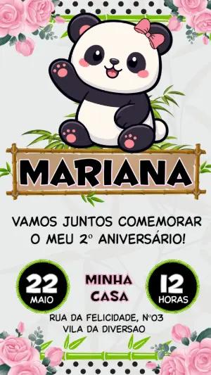 Convite de Aniversário Panda Menina Fofo para Editar