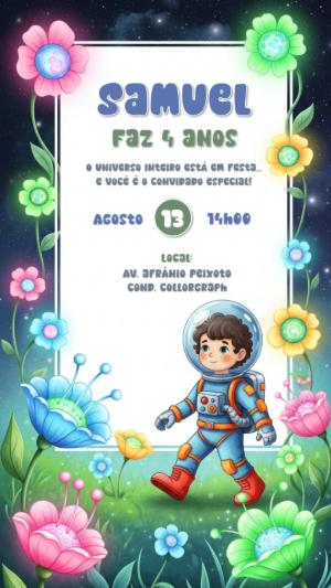 Convite de Aniversário Astronauta no Espaço para Editar Online
