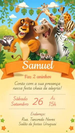 Convite Digital Madagascar para Aniversário Editável