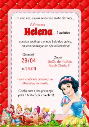 Convite de Aniversário Branca de Neve Clássico para Editar
