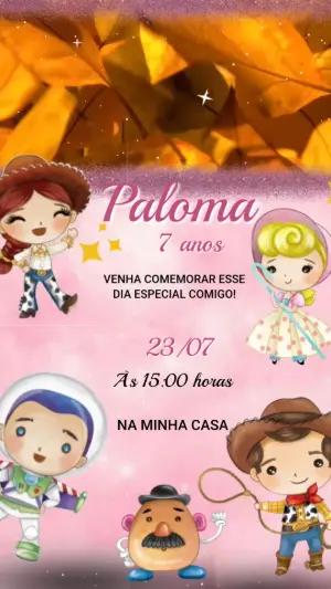 Convite Animado Toy Story Rosa para Menina para Editar