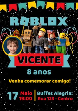 Convite de Aniversário Roblox com Foto para Editar Online