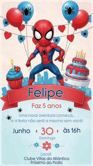 Convite de Aniversário Homem-Aranha Editável para Enviar