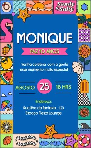 Convite de Aniversário Infantil Tema Verão Colorido Editável