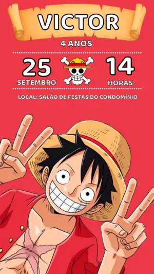 Convite de Aniversário One Piece com Luffy para Editar Online