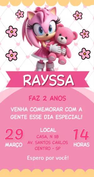 Convite Digital Amy Rose Aniversário Infantil Editável