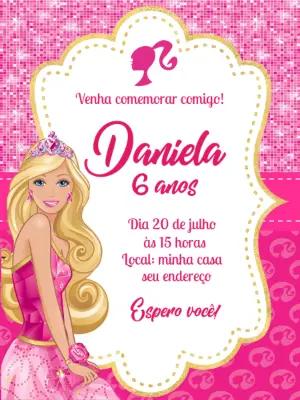 Convite de Aniversário Barbie Rosa Editável para Editar Online