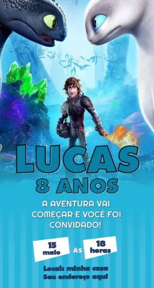 Convite de Aniversário Como Treinar o Seu Dragão Editável