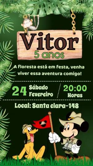 Convite de Aniversário Safari do Mickey Editável para Festa