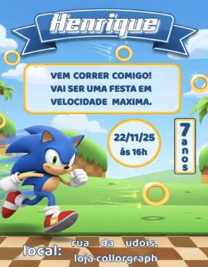 Convite de Aniversário Sonic Editável Online