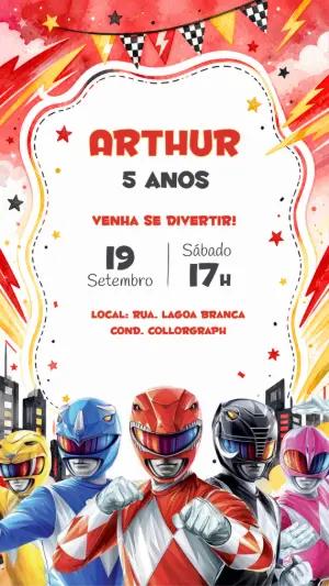 Convite de Aniversário Power Rangers Digital e Editável