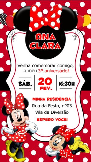 Convite Digital Minnie Vermelha para Aniversário Editável