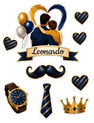 Topo de Bolo Dia dos Pais Azul e Dourado Elegante para Editar