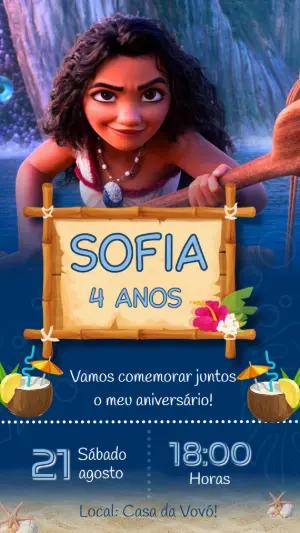Convite de Aniversário Moana para Editar e Imprimir Online