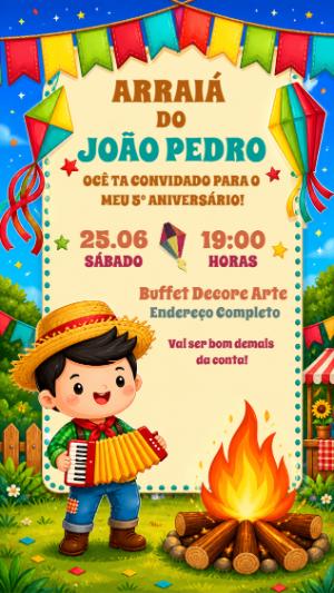 Convite de Aniversário Festa Junina Menino para Editar Online