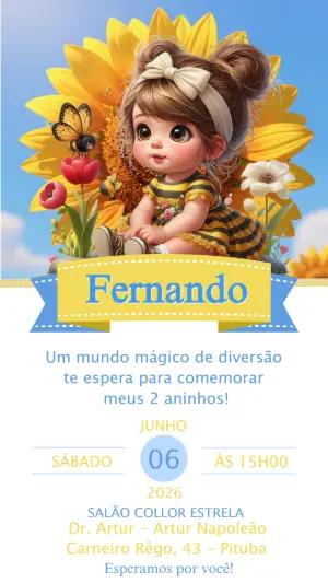 Convite Digital Infantil Tema Abelhinha Fofa Editável