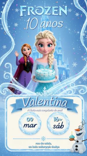 Convite Digital Frozen com Elsa e Anna Modelo Editável