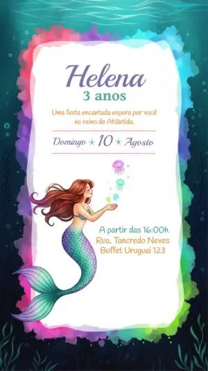 Convite de Aniversário Sereia Fundo do Mar para Editar Online