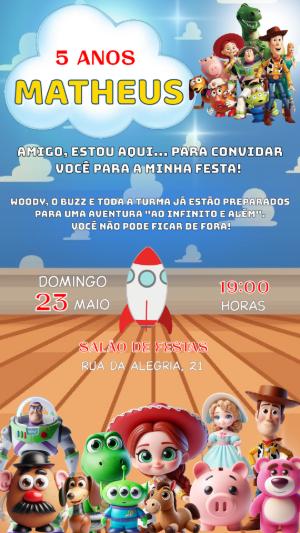 Convite de Aniversário Toy Story Infantil para Editar