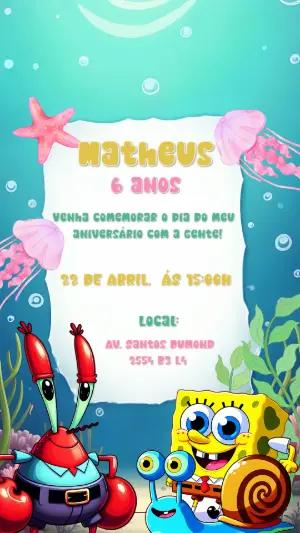 Convite de Aniversário Bob Esponja para Editar Online