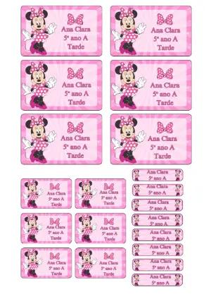 Etiqueta Escolar Minnie Mouse Rosa para Editar e Imprimir