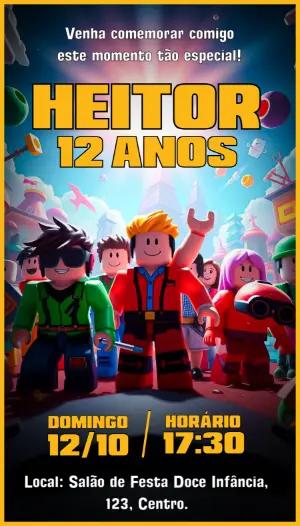 Convite de Aniversário Roblox com Personagens para Editar Online
