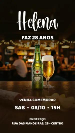 Convite Digital de Aniversário Adulto Tema Cerveja para Editar