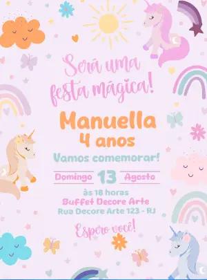 Convite de Aniversário Unicórnio Mágico para Editar Online