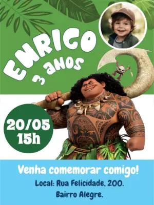 Convite Aniversário Maui Moana com Foto para Editar Online